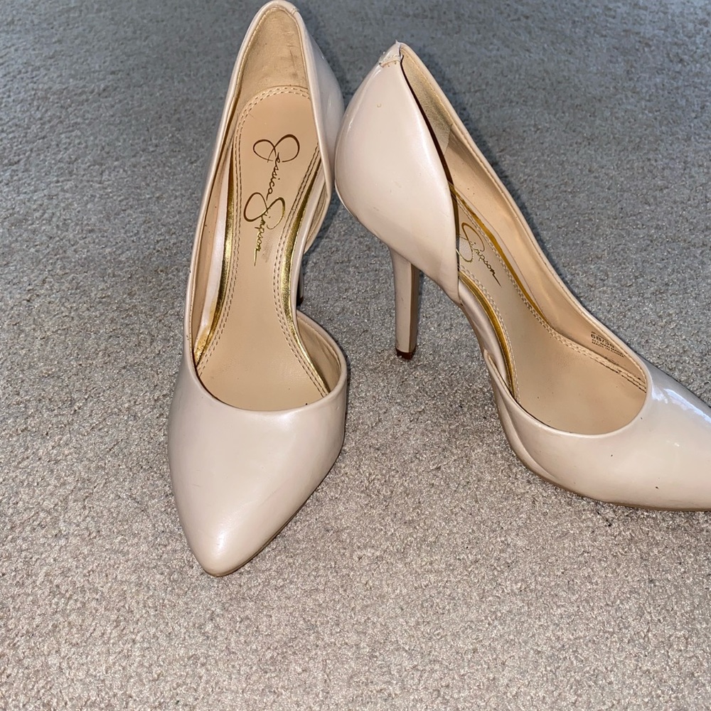 size 6 Jessica Simpson Nude Heels, side cut out